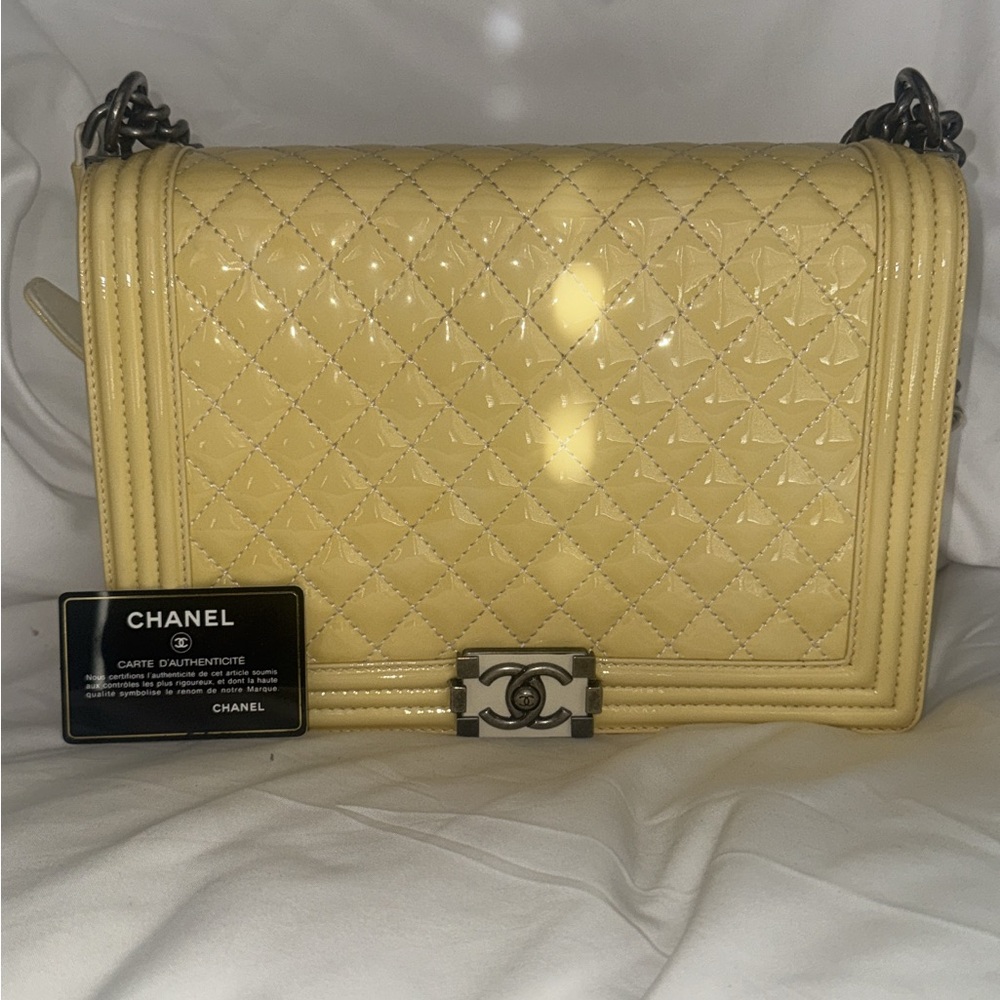 CHANEL Light Yellow Quilted Shoulder Bag